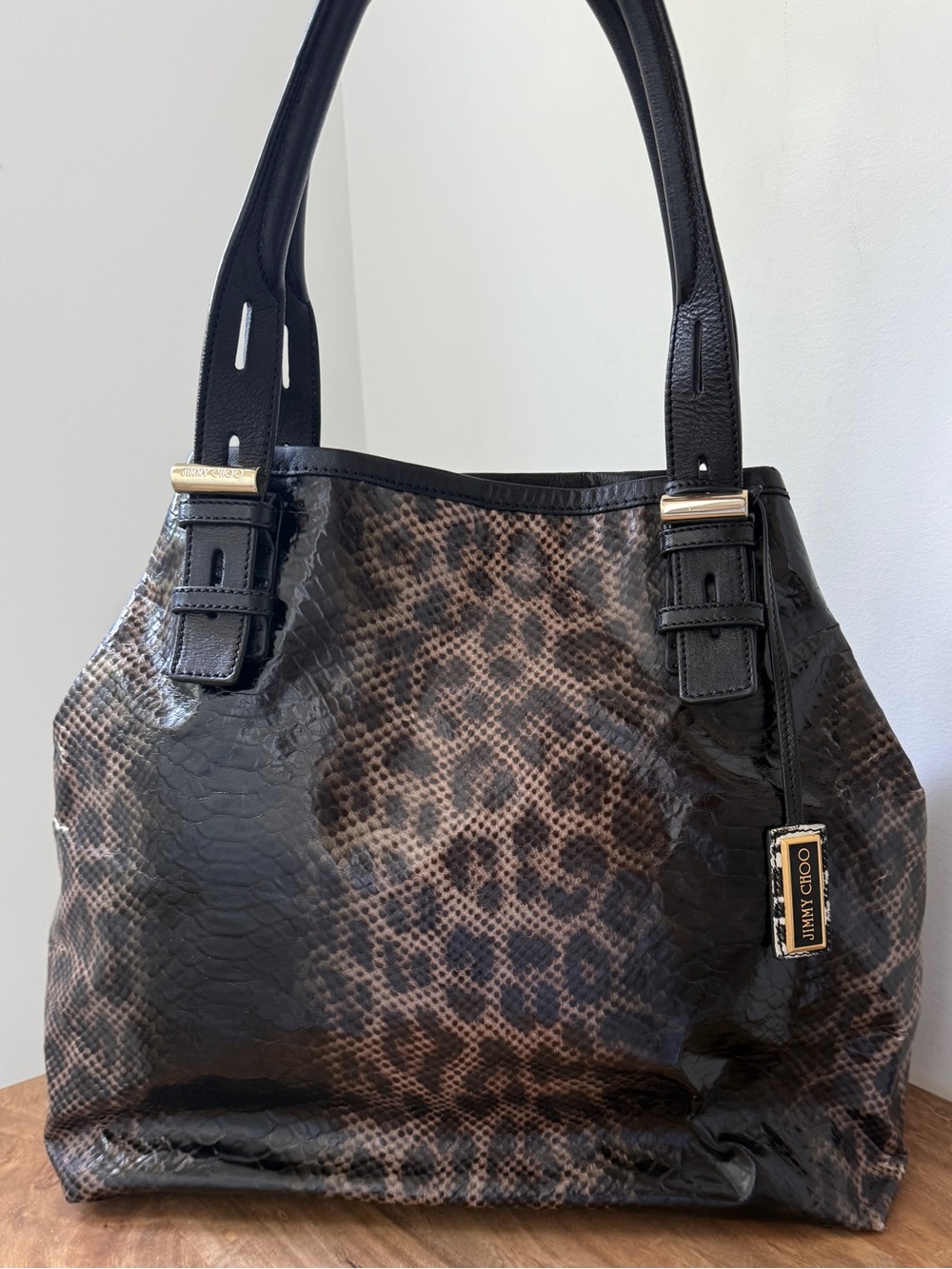 JIMMY CHOO Bea Python Print Coated Canvas Shoulder Tote Bag Mob Wife Aesthetics